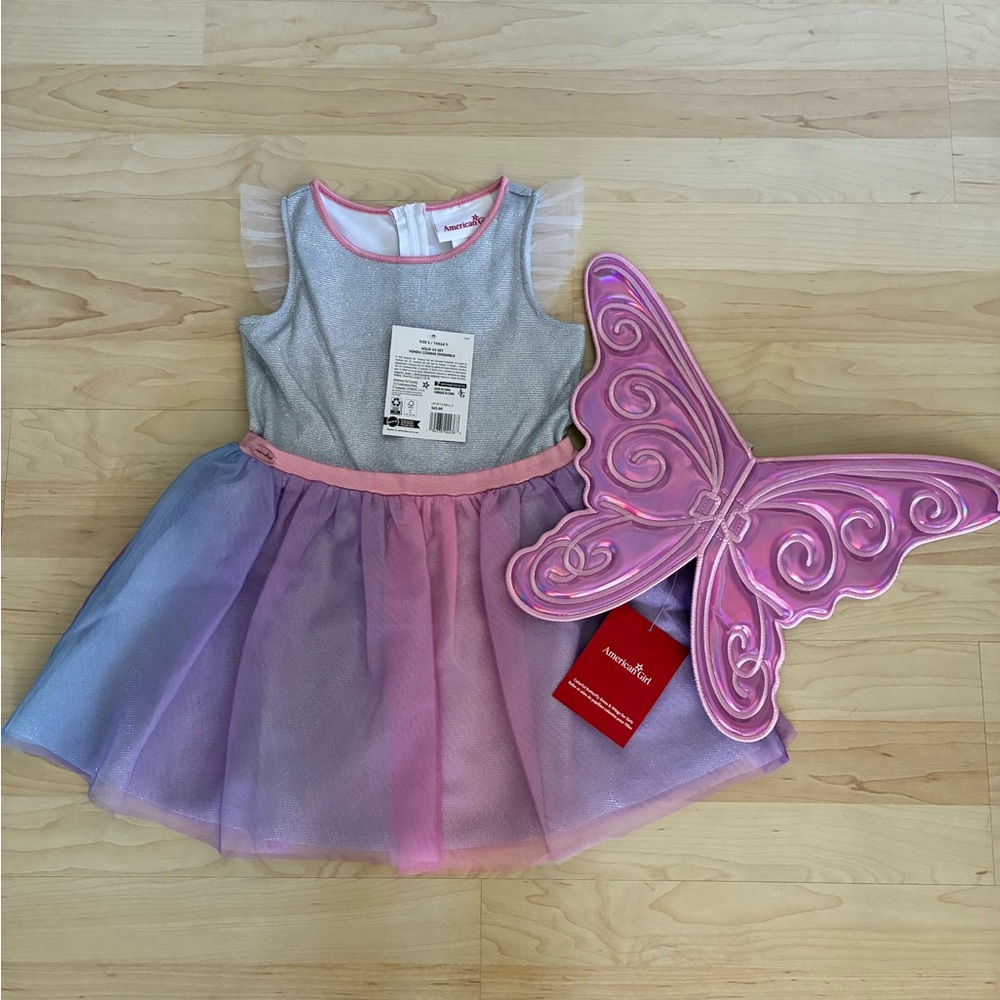 American Girl Fairy Dress with Pink & Purple w/Butterfly Wings-Brand New Size 5